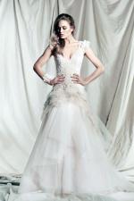 Beaded Silk Tulle & Lace A-Line Cap Sleeve Wedding Gown by Pallas Couture